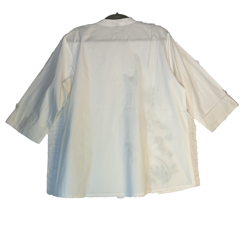 Hand Painted White Cotton Blouse XXL  Floral India Boho Art to Wear 42" NWOT - Picture 8 of 11
